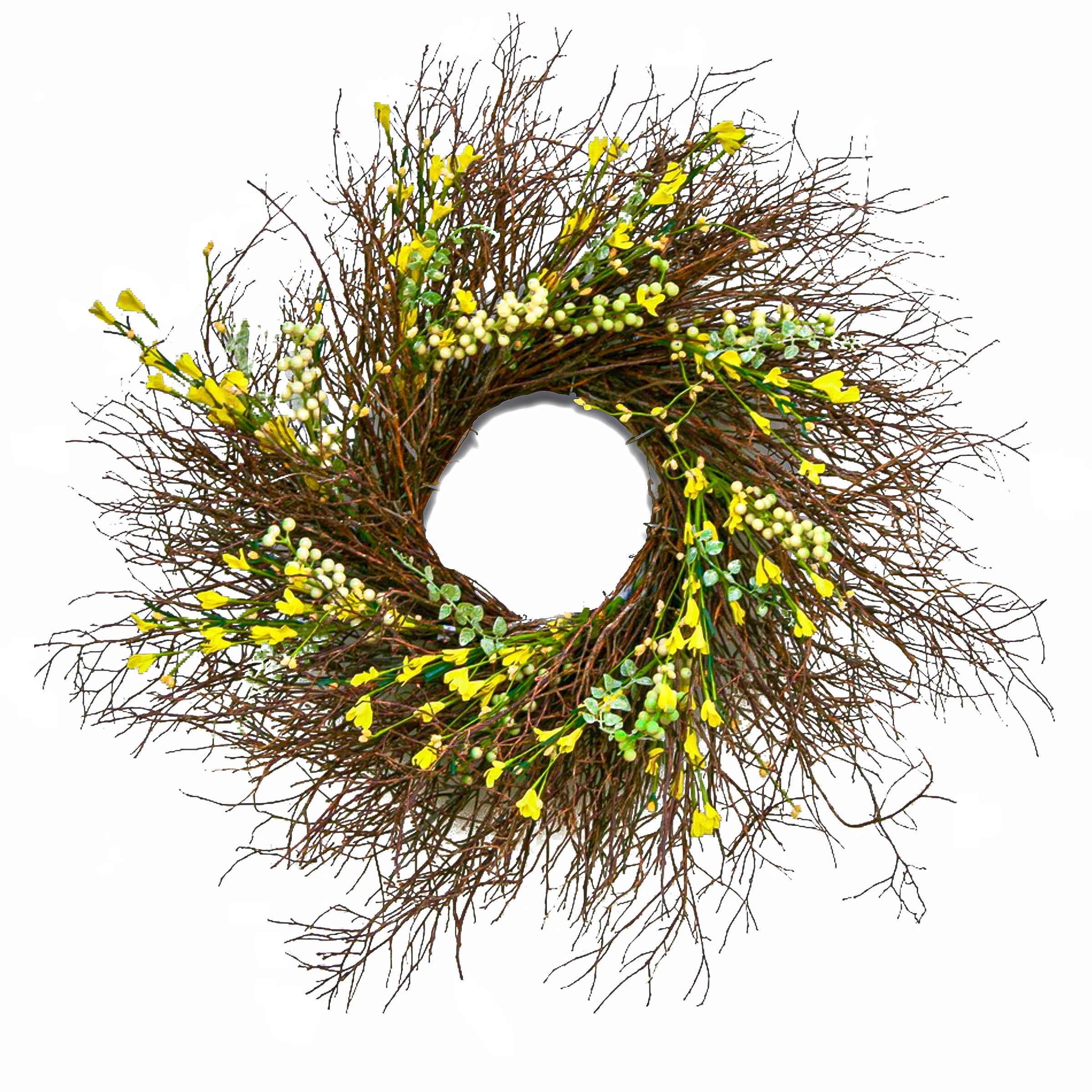 24" Spring Yellow Forsythia Wreath with Bristle Twigs