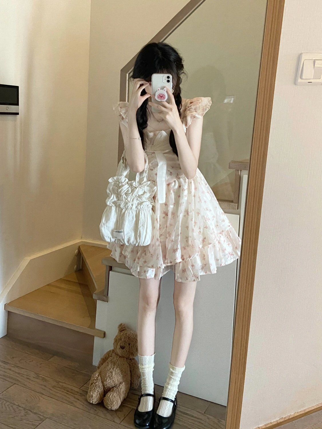 24 Spring and Summer New Floral Dress Bow Sweet Elegant Agereducing