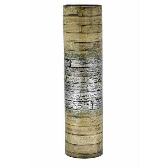 24" Spun Bamboo Stovepipe Vase - Metallic Silver & Natural Bamboo