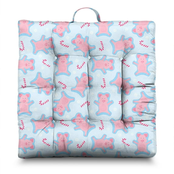 24" Square Cute Pig Print Meditation Cushion - Thick & Supportive Floor Pillow for Adults with Kawaii Pig Design, Watercolor Farm Animal Art, Pink Aesthetic