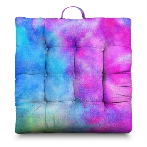 24" Square Tie Dye Meditation Cushion for Adults - Thick & Supportive Floor Pillow with Watercolor Rainbow Boho Design, 9-Point Stitching for Yoga, Zen, and Japanese-Style Lounging