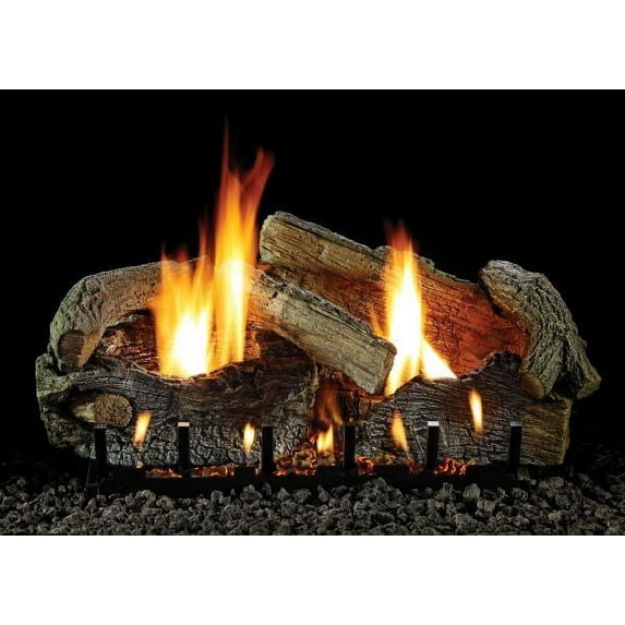 24" Stacked Aged Oak Logset with IP VF Slope Glaze Burner, LP