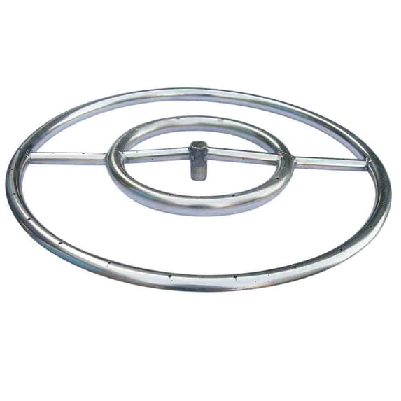 24" Stainless Steel Fire Pit Burner Ring with 1/2" Connection Hub for LP Liquid Propane