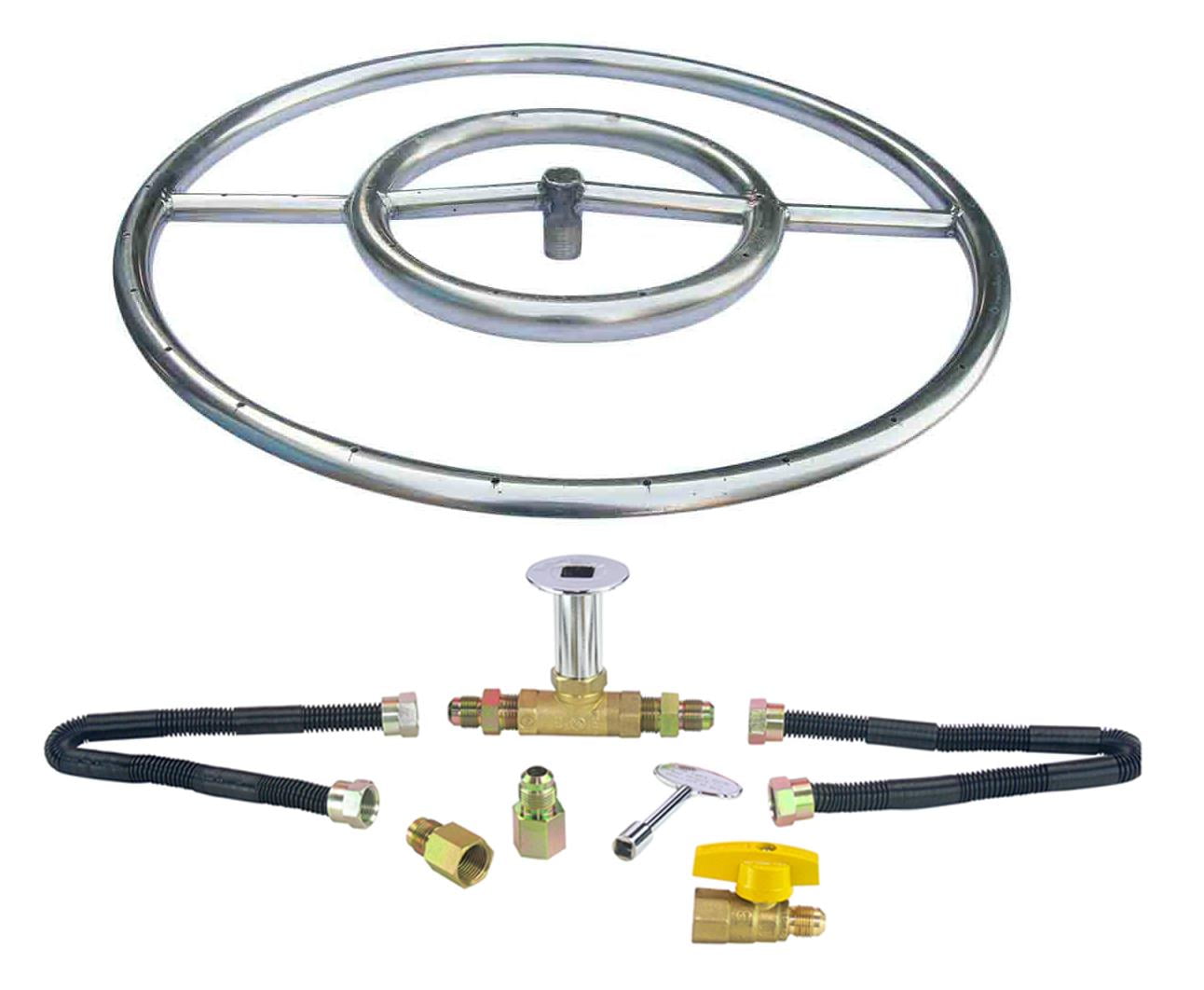 24" Stainless Steel Fire Pit Burner Ring with Deluxe Connection Kit NG Natural Gas