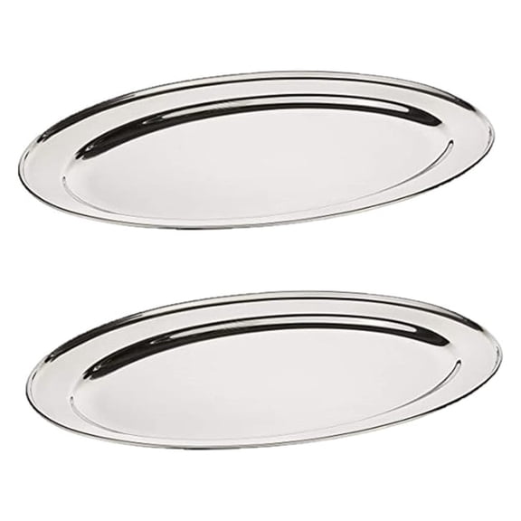 - 24 Stainless Steel Oval Platter Set of 2- Heavy Duty Metal Serving Tray Serving Platters for Appetizer Snack Fruit Cake Server Party Food Display Tray Serving Dishes for Entertaining