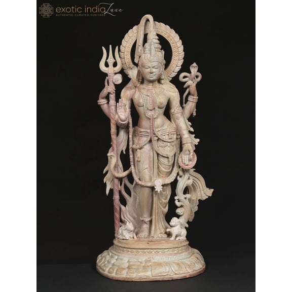 24" Standing Ardhanarishvara (Shiva-Shakti) | Pink Stone Statue | Made In Orissa