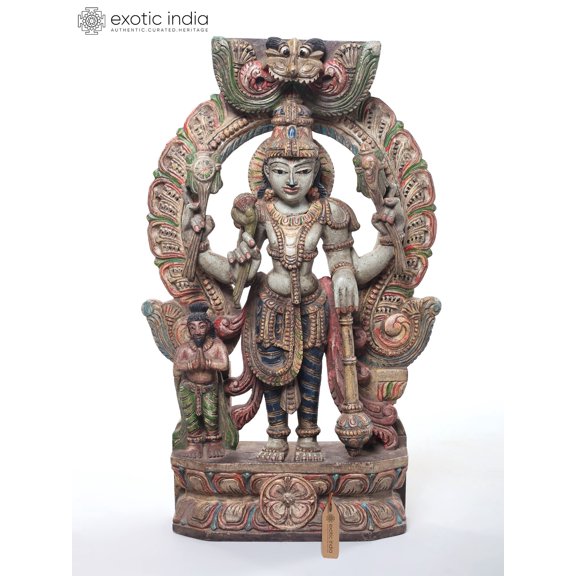 24" Standing Vishnu With Prabhavali In Wood