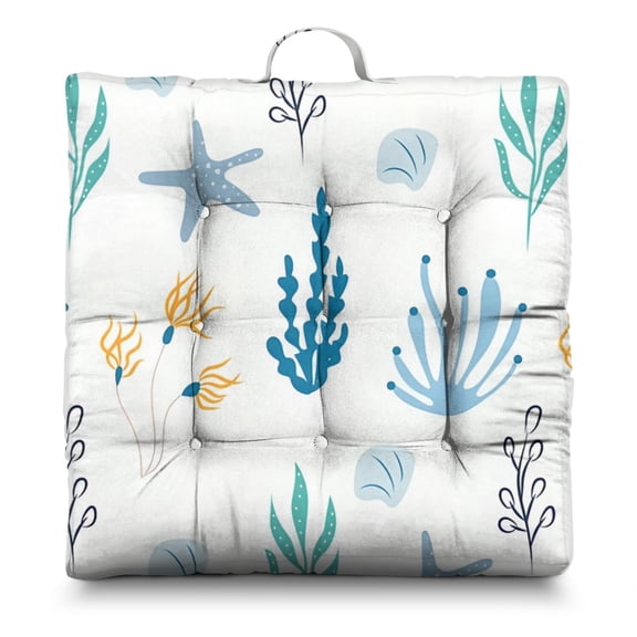 24" Starfish Ocean Meditation Cushion Thick & Supportive Square Floor Pillow with Beach-Themed Design for Yoga, Reading & Lounging