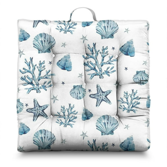 24" Starfish Ocean Meditation Cushion Thick & Supportive Square Floor Pillow with Beach-Themed Design for Yoga, Reading & Lounging