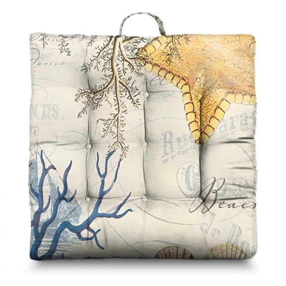 24" Starfish Ocean Meditation Cushion Thick & Supportive Square Floor Pillow with Beach-Themed Design for Yoga, Reading & Lounging