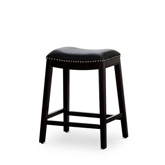 24" Stool, Espresso Finish, Black Leather Seat / Good for Kitchen Decor