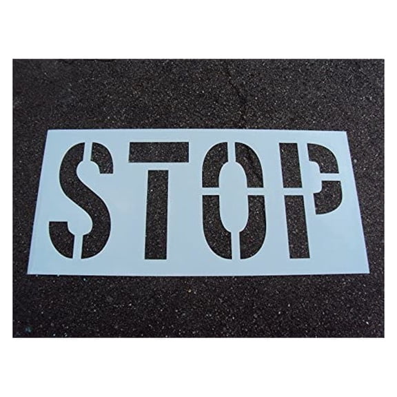 24" Stop Parking Lot Stencil - Actual 24" Letter Height. - 12" Wide Letters. (Not 9" Wide.) SPANS 57". 1/16" Thick LDPE Material. (.060") by Co. Ohio.