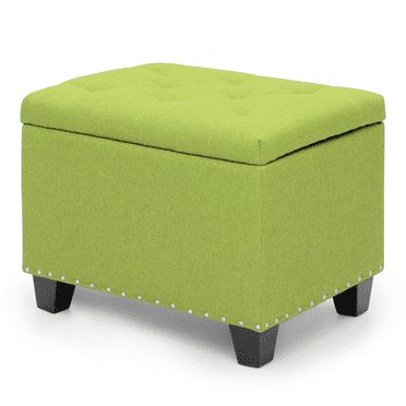24'' Storage Ottoman Bench, Tufted Footrest Lift Top Pouffe Rectangular Ottoman with 69L Inner Space Load up to 660 lb, Small Upholstered Ottoman Footrest for Bedroom,Lawn Green