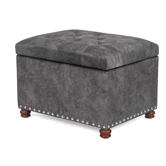 24" Storage Ottoman, Rectangular Footrest Stool - Upholstered Lift Top Coffee Table for Living Room Bedroom, Wooden Legs, Soft Fabric