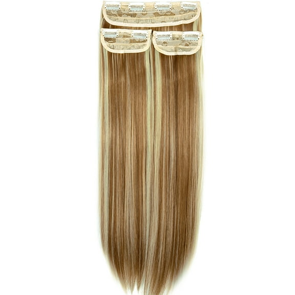 24" Straight Curly Wavy 3 Pieces Hair Extensions Natural Straight Clip In Synthetic Hair Extentions Soft Reusable Hairpieces for Women Girls Beauty -200g