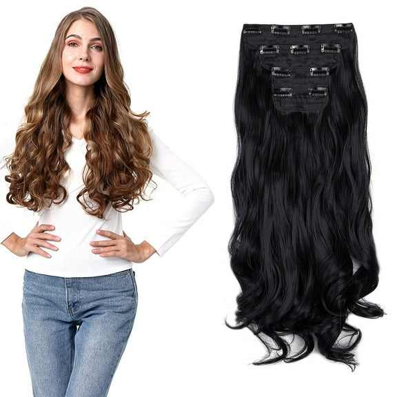 24" Straight Curly Wavy 3 Pieces Hair Extensions Natural Straight Clip In Synthetic Hair Extentions Soft Reusable Hairpieces for Women Girls Beauty -200g