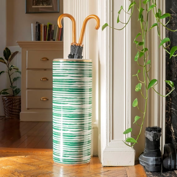 Red Lantern 24" Striped Green Umbrella Stand for Indoor Hallway