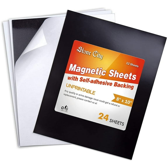 Stone City Strong Flexible Self Adhesive Magnetic Sheets 24 Sheets, 8x10 inch, 20MiL for Refrigerator Magnets, Photo Ablum, Crafts