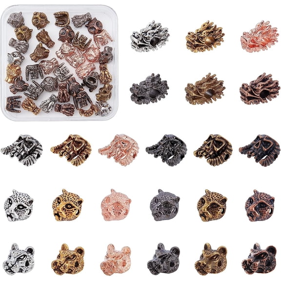24 Styles Animal Head Beads Tiger Leopard Dragon Head Spacers 48pcs Tibaten Alloy Spacer Beads for Father Men Earring Jewelry Making Supplies Crafts Making DIY