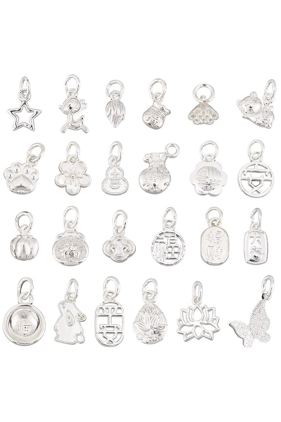 24 Styles Lucky Charms Pendants Brass Silver Charms Animal Butterfly Flower Pendant DIY Jewelry Making Accessories Bulk with Jump Ring