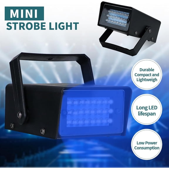 24 Super Bright LED Mini Strobe Light Variable Speed Control for Christmas Clubs Stage Light Effect DJ Disco Bars Parties Halloween (Blue)