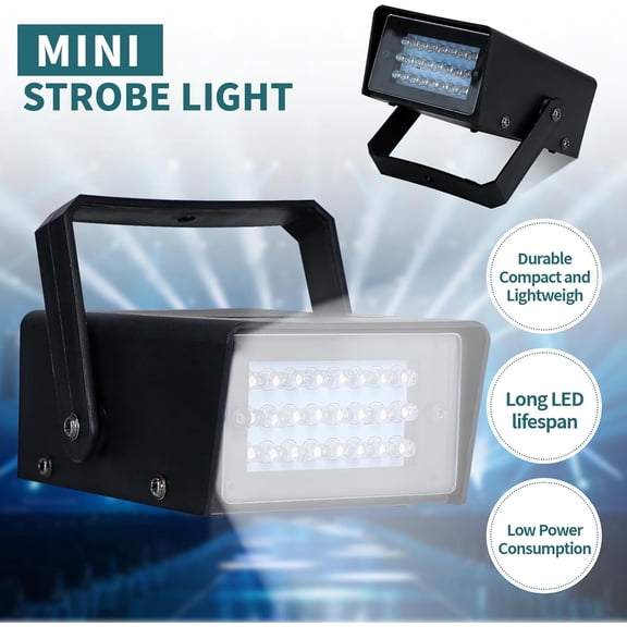 24 Super Bright LED Mini Strobe Light Variable Speed Control for Christmas Clubs Stage Light Effect DJ Disco Bars Parties Halloween (White)