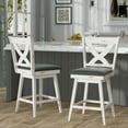 thumbnail image 1 of 24" Swivel Counter Height Stools, High Back Swivel Bar Stools with Grey Faux Leather Upholstered Seat & Solid Wood Footrest, Counter Bar Chairs for Kitchen Island & Pub (Antique White, Set of 2), 1 of 9