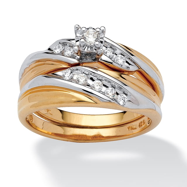 .24 TCW Cubic Zirconia Gold-Plated Sterling Silver Wedding Band Set ...