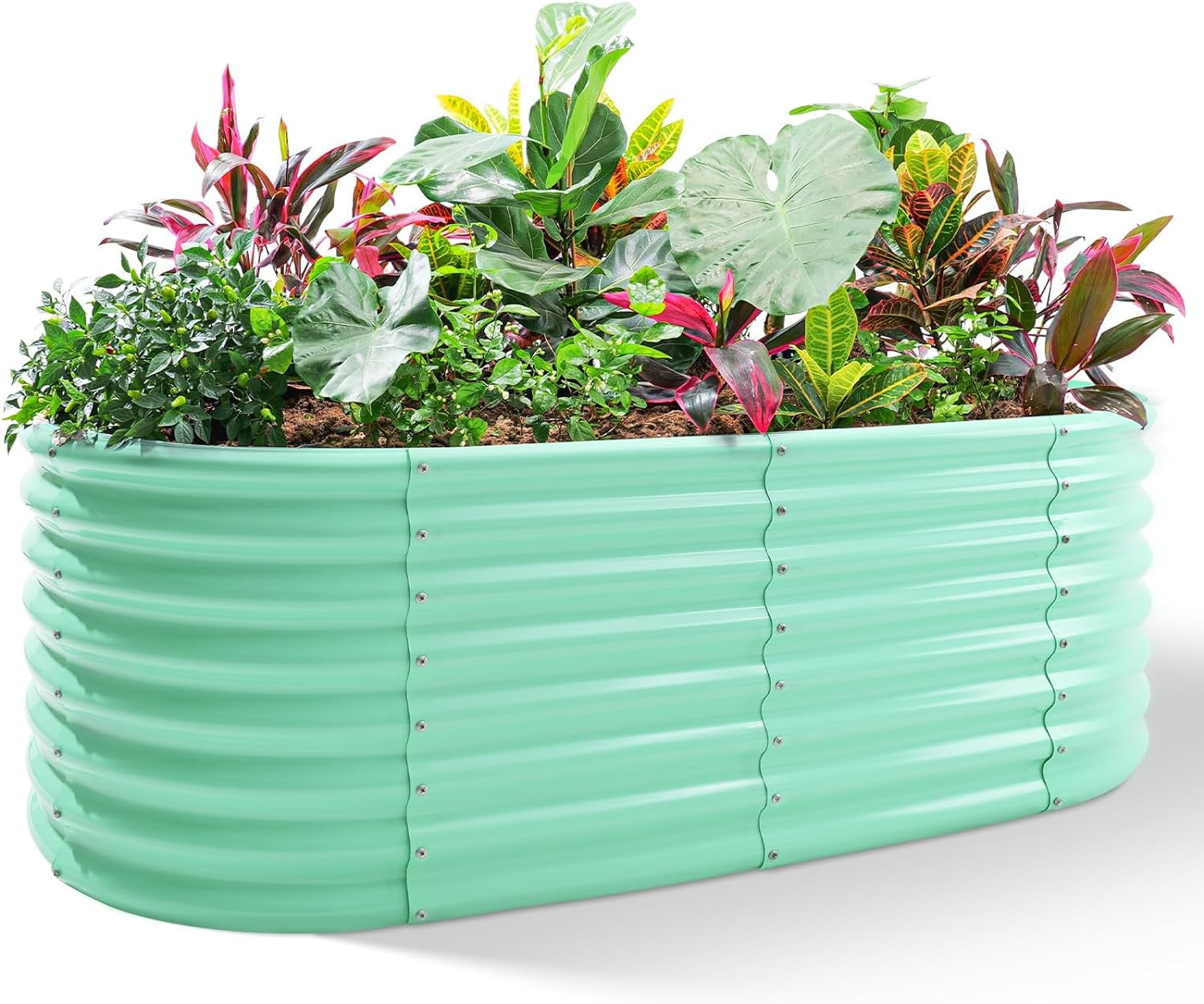 2Pcs Galvanized Raised Garden Bed Kit Galvanized Planter Oval Large Metal Raised Garden Boxes Outdoor for Vegetables