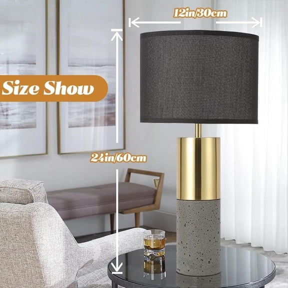 24" Tall Black Gold Set of 2 Nature Concrete Touch Control Table Lamps - 3-Way Dimmable Contemporary Modern Bedside Nightstand for Large End Table Living Room - Bulb Included