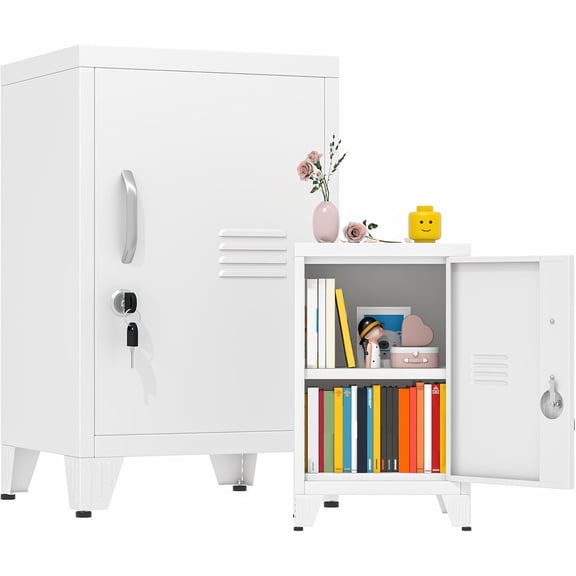24" Tall Metal Locker Storage Cabinet with 1 Door, Locked File Storage Cabinet with 1 Adjustable Shelves, Small Pantry, Freestanding Small Locked Cabinets for Home/Office/Gym/Employees-White