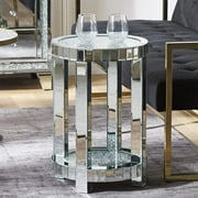 24 Tall Round Table Corner Table Silver Side Table Glass Mirror End Table Accent Table Mirrored Diamond Crush Mirrors Furniture