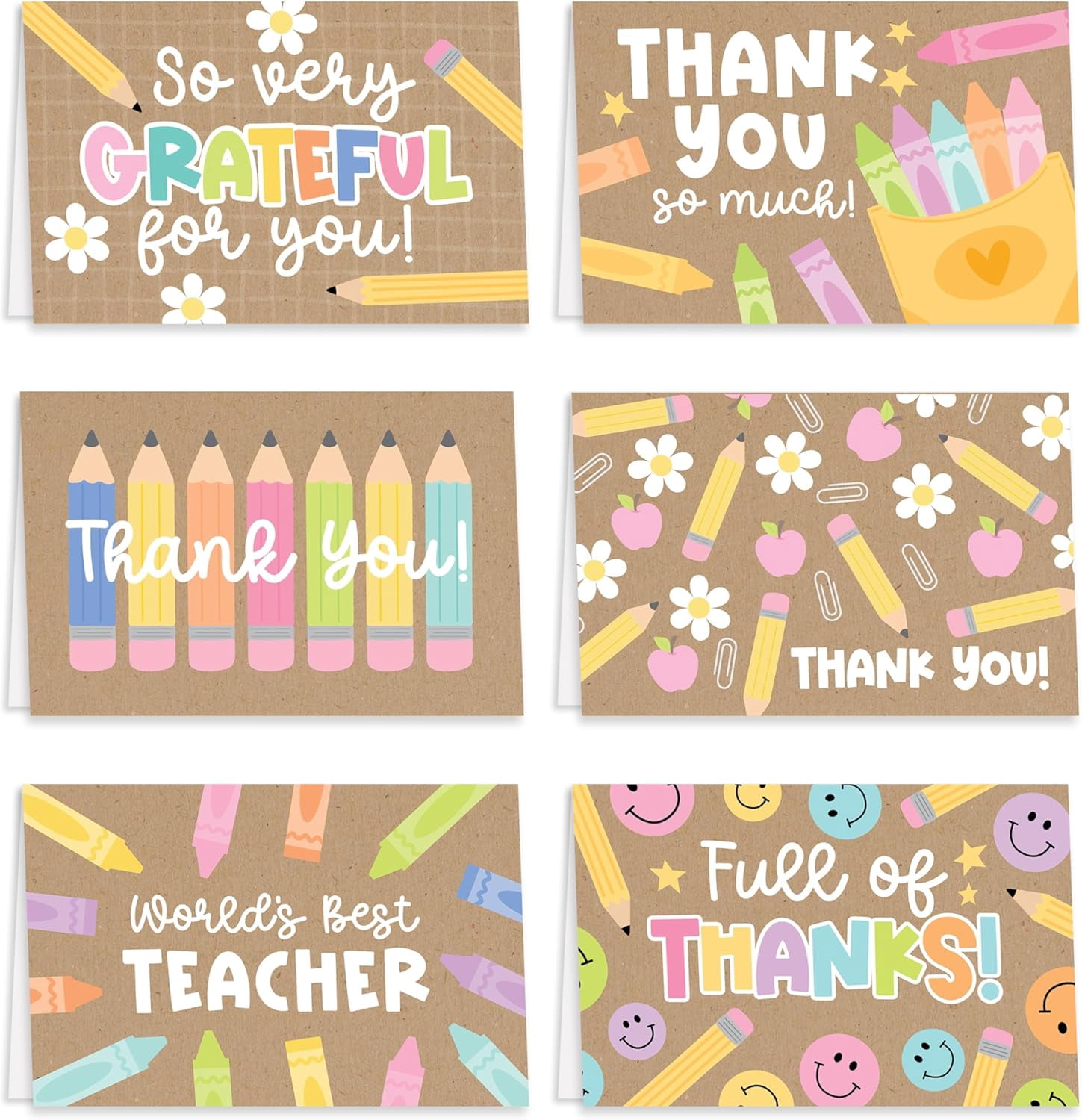 24 Teacher Thank You Cards with Envelopes - 6 x 4 Appreciation Bulk End of School Year Graduation 2026 Teachers Week Card from Student