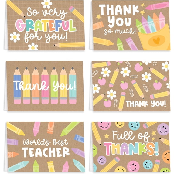 24 Teacher Thank You Cards with Envelopes - 6 x 4 Teacher Appreciation Cards Bulk, End of School Year, Graduation 2026, Teachers Appreciation Week, Thank You Teachers Card from Student