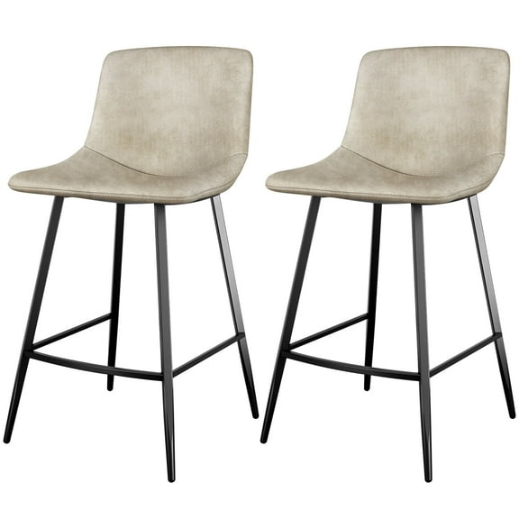 RTVR 24 inch Counter Height Bar Stools Set of 2 with Back, Beige Tech Cloth Kitchen Barstools