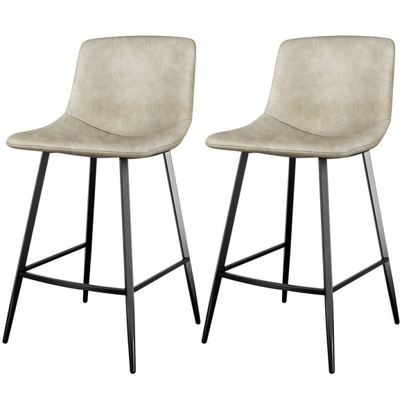 RTVR 24 inch Counter Height Bar Stools Set of 2 with Back, Beige Tech Cloth Kitchen Barstools