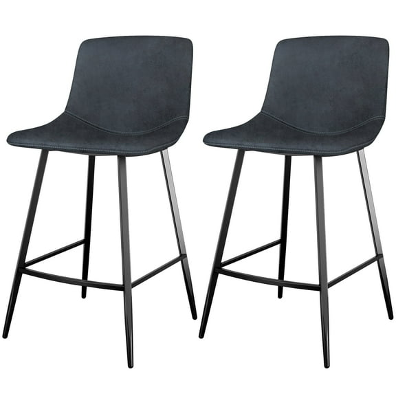 24" Tech Cloth Counter Height Bar Stools with Backs, Navy Blue, Set of 2