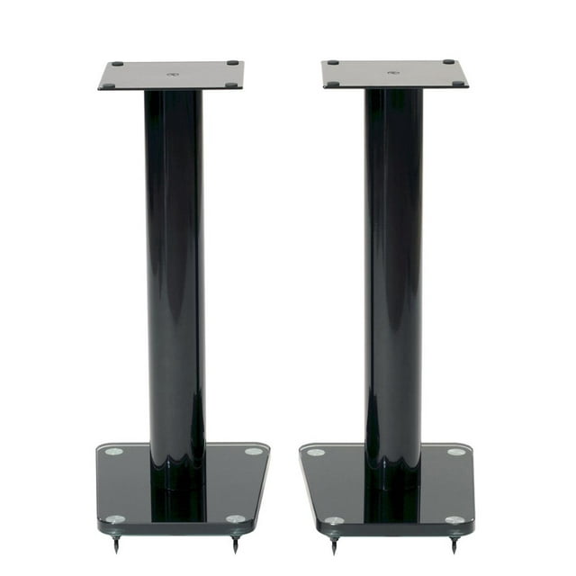 24" Tempered glass & metal speaker stand in gloss black finish. Sold as pair