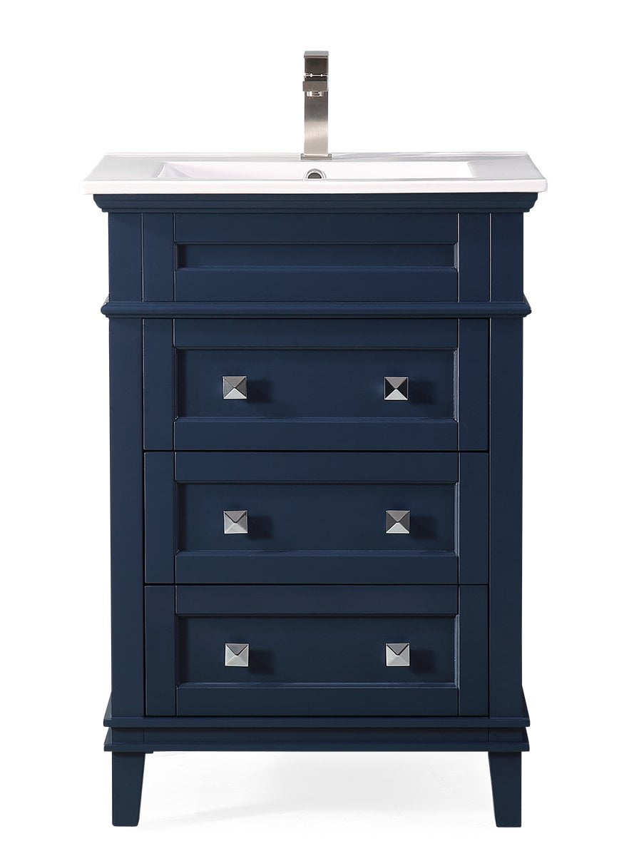 Felix 24" Navy Blue Bathroom Vanity with White Ceramic Top