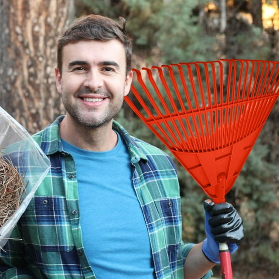 24 Tooth Plastic Leaf Rake with Thickened Rubber Head for Lawn Garden Yard Cleanup and Outdoor Leaf Collection