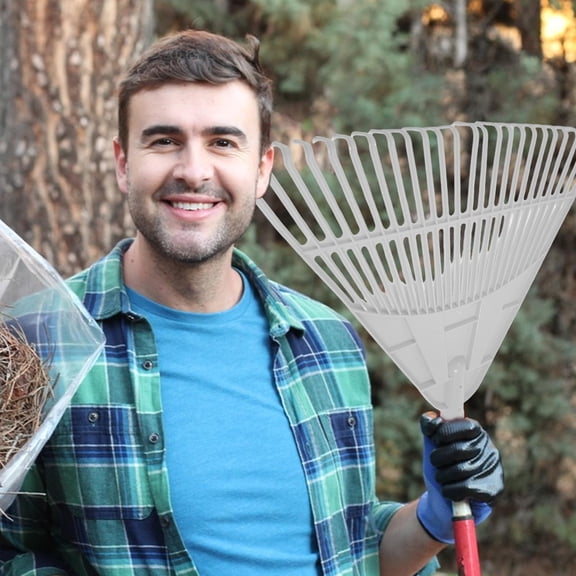 24 Tooth Plastic Leaf Rake with Thickened Rubber Head for Lawn Garden Yard Cleanup and Outdoor Leaf Collection
