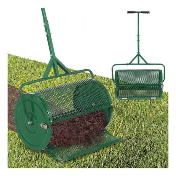 24" Topdressing Spreader, Compost Spreader for Lawn, Soil Sand Fertilizer - 2.7 Cu. Ft Capacity, Adjustable Handle, Metal Construction, Green