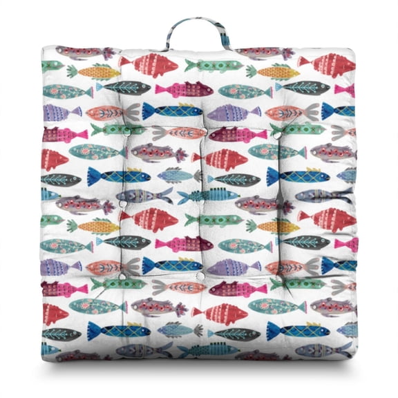 24" Tropical Fish Ocean Beach Meditation Cushion Thick & Supportive Square Floor Pillow for Adults, Soft Zabuton Seat with 9-Point Stitching, Perfect for Yoga & Lounge