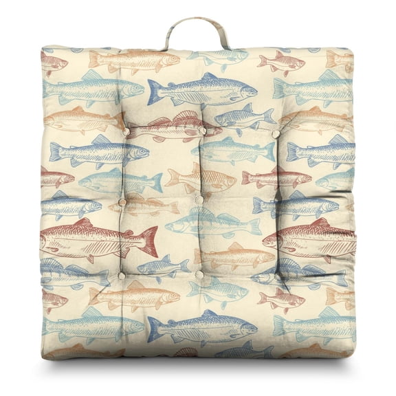 24" Tropical Fish Ocean Beach Meditation Cushion Thick & Supportive Square Floor Pillow for Adults, Soft Zabuton Seat with 9-Point Stitching, Perfect for Yoga & Lounge