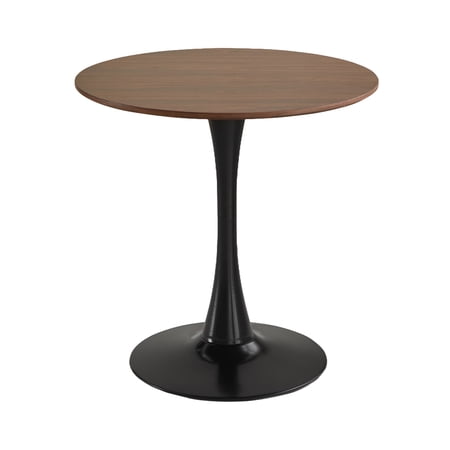 24" Tulip Table for 2-3 Persons Walnut Modern Round Dining Tables Mid-Century Kitchen Table Wooden MDF Top Steel Base Small for Living Room Balcony Leisure (Walnut)