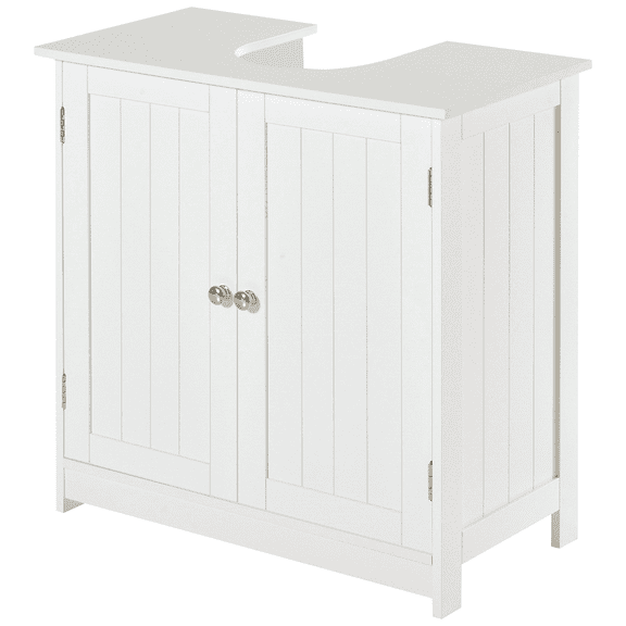24" Under Sink Bathroom Cabinet, White Pedestal Sink Organizer with Doors & Shelves, Narrow Vanity Storage for Small Spaces, Bathroom Furniture