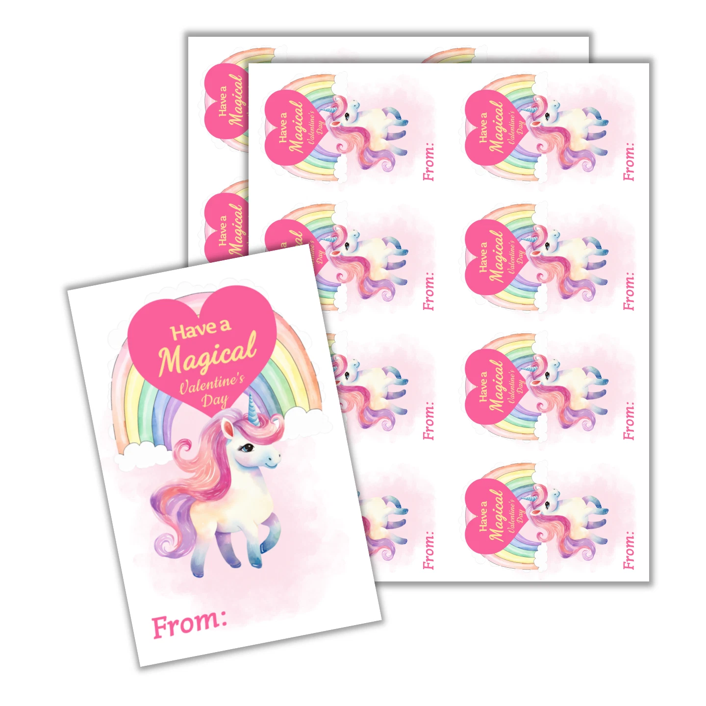 24 Unicorn Valentines Day Cards For Kids Valentine Card For School ...