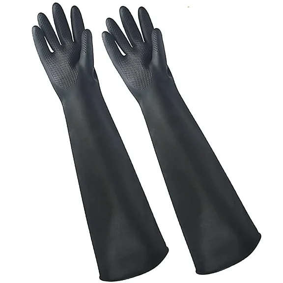 24" Upgraded Latex Gloves Chemical Resistant Rubber Ppe Industrial Safety Work Extra Long Gauntlets Gloves Black Heavy Duty Waterproof Gloves