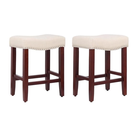 24" Upholstered Saddle Seat Counter Stool (Set of 2) in Beige