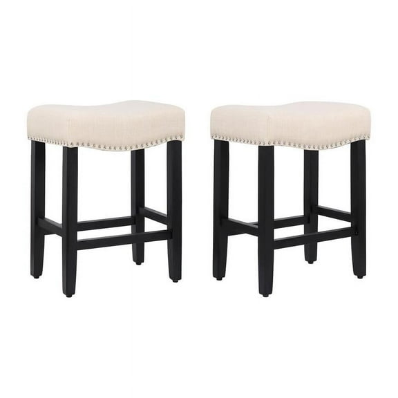 24" Upholstered Saddle Seat Counter Stool (Set of 2) in Beige